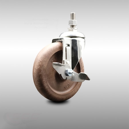 Service Caster 5 Inch 316SS High Temp Glass Filled Nylon 1/2 Inch Threaded Stem Caster with Brake SCC-SS316TS20S514-GFNSHT-TLB-121315